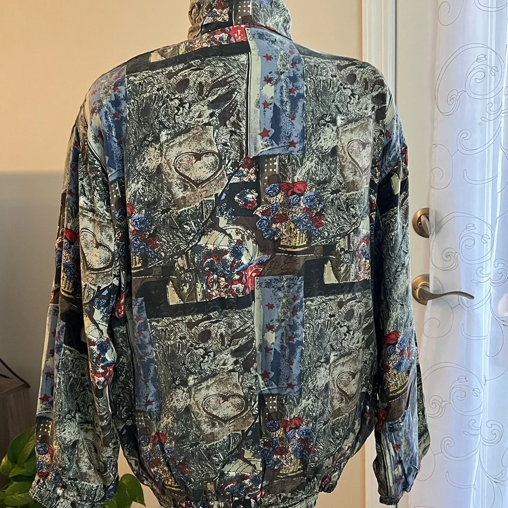 Vintage Fuda International Womens Silk Full Zip Jacket Large 80s 90s Art To Wear